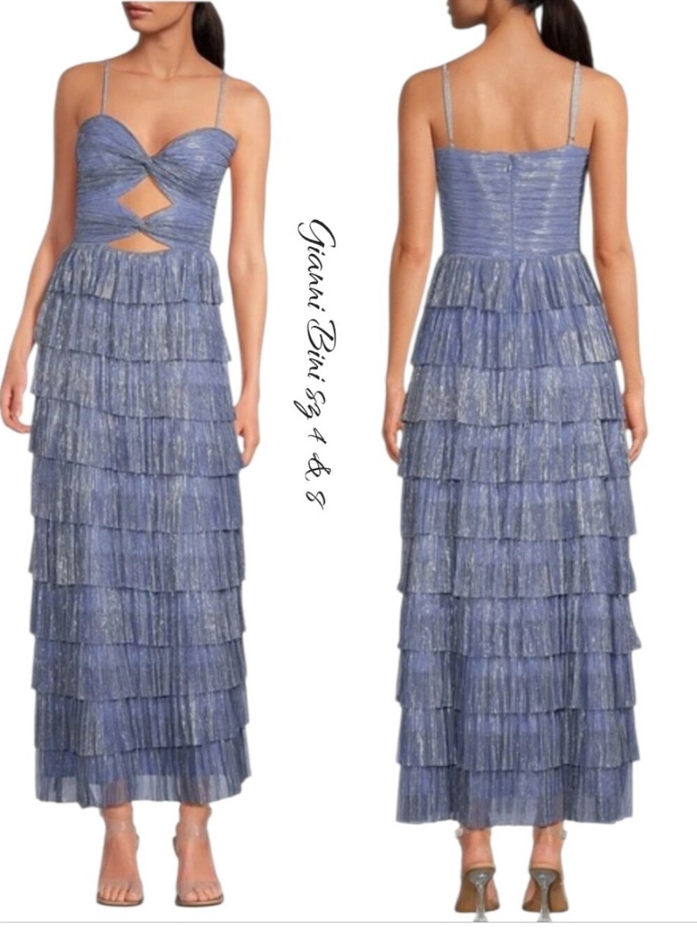 NWT Gianni Bini Grace Metallic Plisse Tiered Cutout Maxi Dress sz 4 & 8 NWT